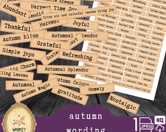 Autumn Inspirational Words labels Fall Positive Words Vintage Junk Journal Words Wording Printable Embellishements Cards Ephemera Scrapbook
