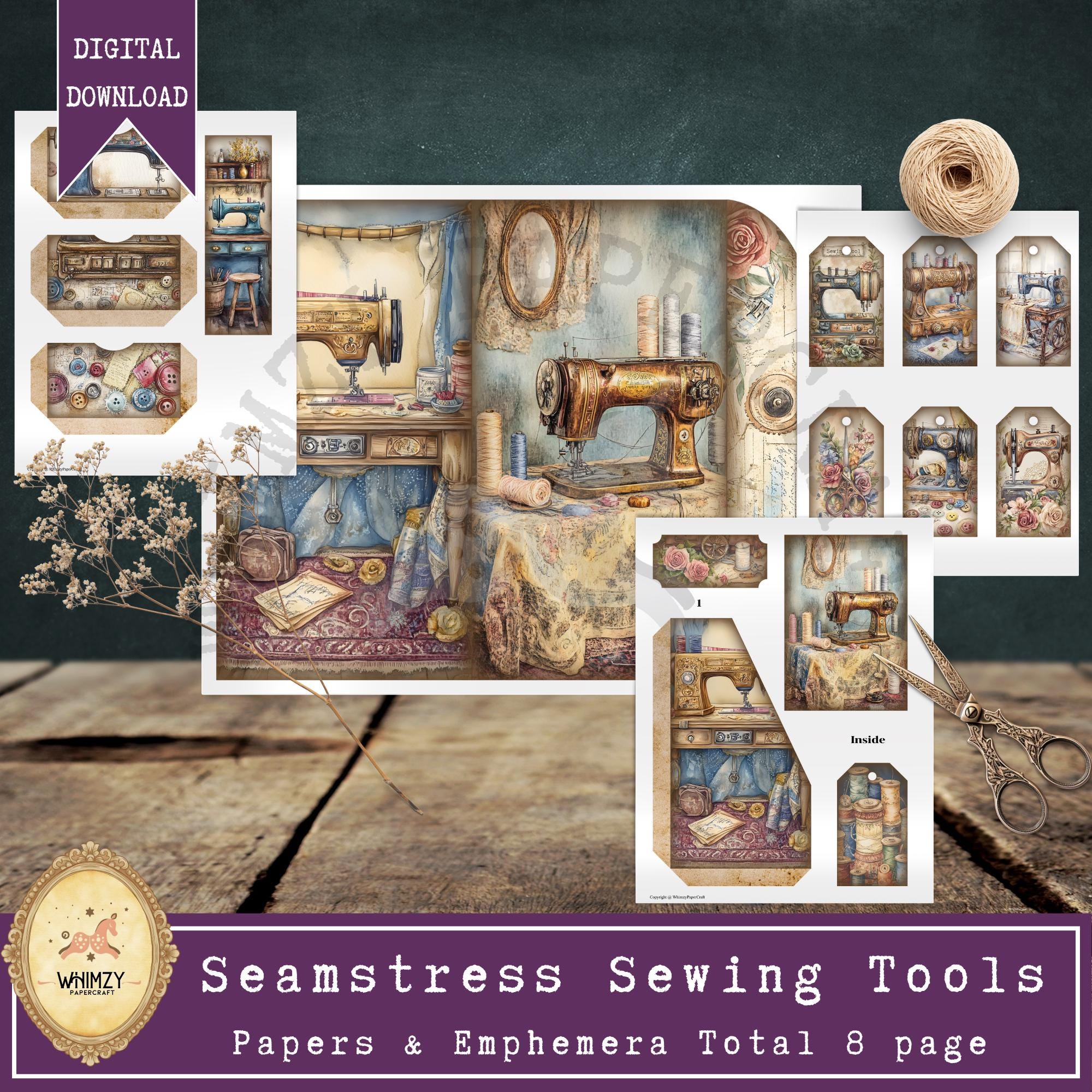 Sewing Trifold Folio Junk Journal Kit, Vintage Seamstress DIY Mini ...