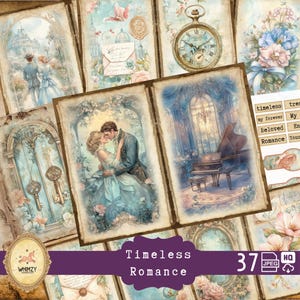 Diario basura romántico, flores shabby imprimibles, pareja de enamorados, regalo de San Valentín para ella, kit de manualidades de pareja victoriana, efímeras de San Valentín imprimibles