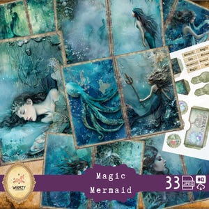 Sirène Junkjournal numérique Magic Ocean Kit Journal de jonque numérique mer Kit de carnet de jonque vert numérique imprimable marin Page sous-marine