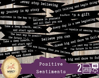 Positive Words Junk Journal Black Happy Phrases Embellishment for Junk Journal Printable Junk Journaling Words Dictionary Collage Ephemera