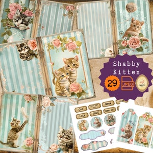 Kit de journal indésirable chatons, kit de journal indésirable imprimable chatons embellissements chats indésirable journal papiers kit de création chats imprimable vintage minable