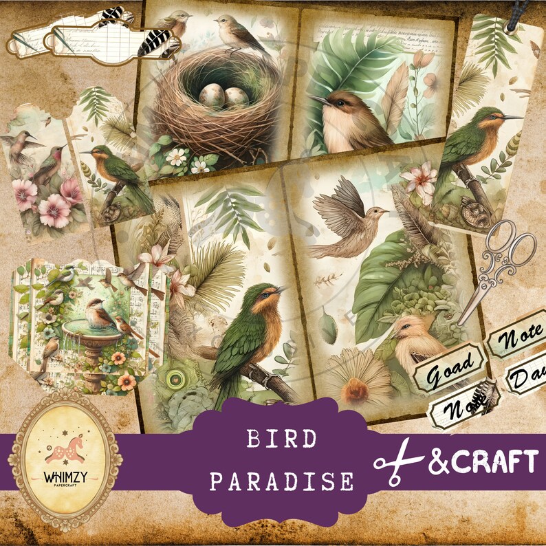 Bird Junk Journal Kit | Vintage Bird Ephemera | Shabby Chic Nest & Egg ...