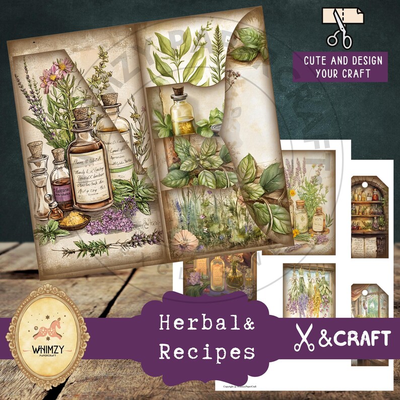 Herbal Remedies Trifold Folio, Botanical Junk Journal Kit Nature Garden ...