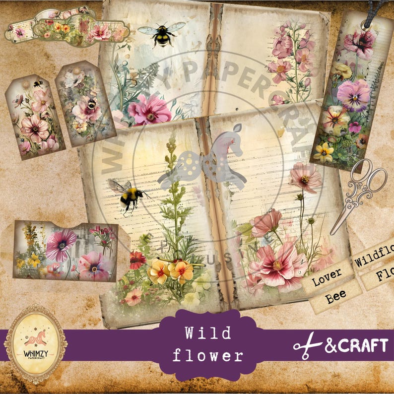 Wildflower Junk Journal Kit | Printable Spring Garden Papers | Vintage ...