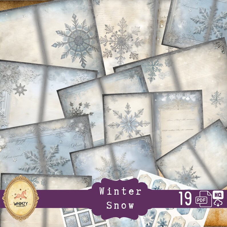 Winter Junk Journal Kit, Christmas Snowflake Papers, Cozy Shabby Chic ...