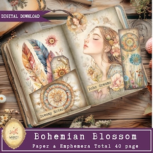 Boho Blossom Junk Journal Vintage Boho afdrukbare Cottagecore Flower Collage Vel Botanisch Shabby Paper Shabby Boho Flora Journal Kit