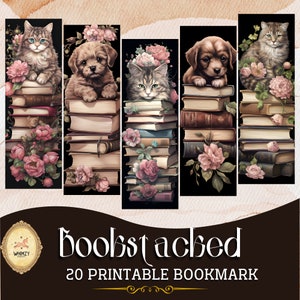 Marcadores de libros apilados para imprimir, diseños para amantes de los libros, tamaño de letra digital 11 x 8,5 PDF, PNG separados, diseños de marcapáginas por sublimación