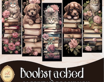 Stacked Books Printable Bookmarks, Digital Journal & Scrapbook Bookmark Designs