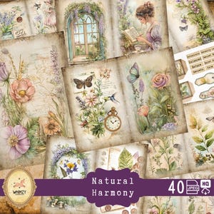 Journal indésirable naturaliste fleurs botaniques imprimable jardin naturel papier à base de plantes scrapbooking artisanat vintage flore minable Nature éphémères étiquettes