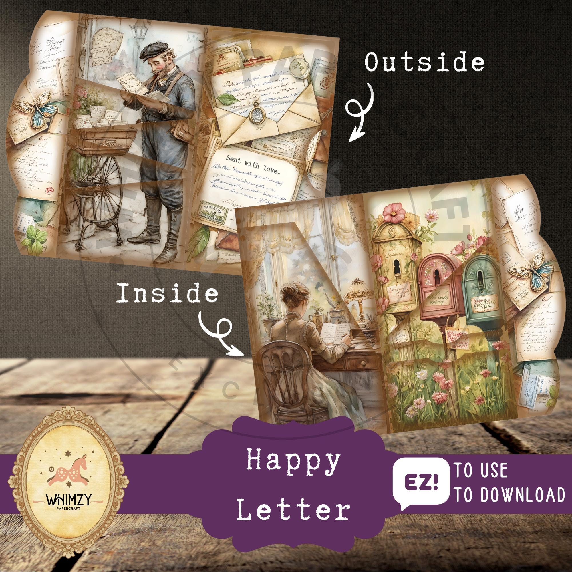 Vintage Letter Trifold Folio Junk Journal Kit Mini Folding Digital ...