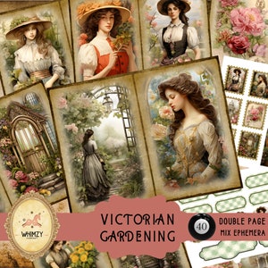 Kit digital de diario basura para jardín Hojas de collage digitales imprimibles de flores y jardines Papel de diario basura Efímeras Jardinería victoriana