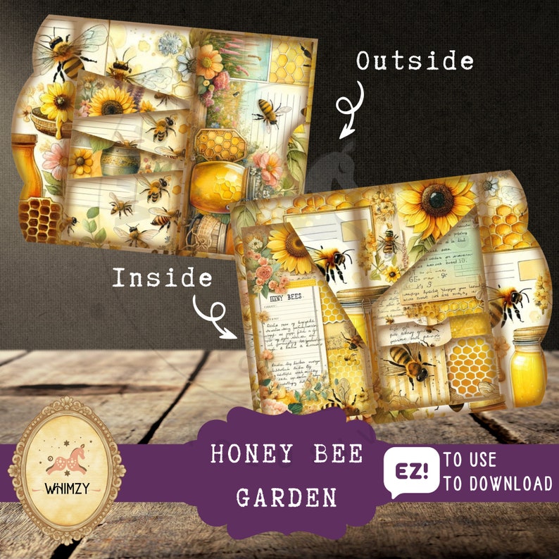 May include: A printable digital paper pack with a honey bee and sunflower theme. The paper pack includes images of honeycombs, jars of honey, and bees. The paper pack is perfect for scrapbooking, card making, and other paper crafts.