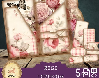 Roses Trifold Folio Junkjournal Kit | Vintage Mini Folio | Digital Pocket Ephemera