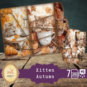 Kat Herfst Driebladige Folio Junkjournal Kit Koffie Herfst DIY Mini Folio Junk Journal Kit Digitale Folding Folio Map Kit Pocket Invoegsel Tijdelijke