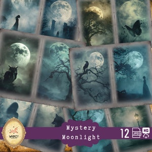 Mistero Moonlight Ephemera Halloween Junk Journal Natura dell'annata Libro delle ombre Celestiale Scrapbook Etichette Grimoire Junkjournal gotico