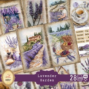 Kit de diario basura de lavanda Jardín de lavanda Primavera Floral Lila Botánico Papel Printful Lavanda Vintage Victorian Lavanda Granja Papel Gifted