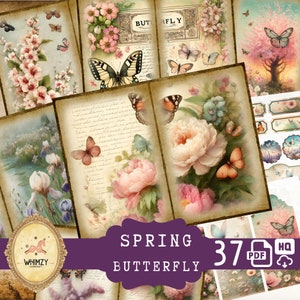 Schmetterling Junk Journal Kit Naturalist Printable Fantasy Schmetterling Journal Seiten Frühling Blume Junk Journal Papier Botanische Scrapbook Papiere