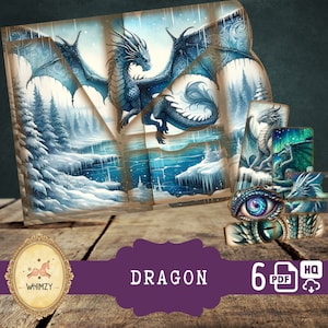 Drachen Trifold Folio Junkjournal Kit Vintage Mystische Drachen DIY Mini Folio Junk Journal Kit Digitale faltende Folio Ordner Kit Tascheneinsatz