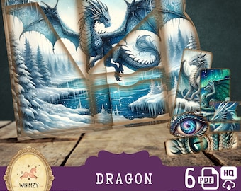 Dragon Trifold Folio Junk Journal Kit | Vintage Mystical Mini Folio | Digital Pocket Insert