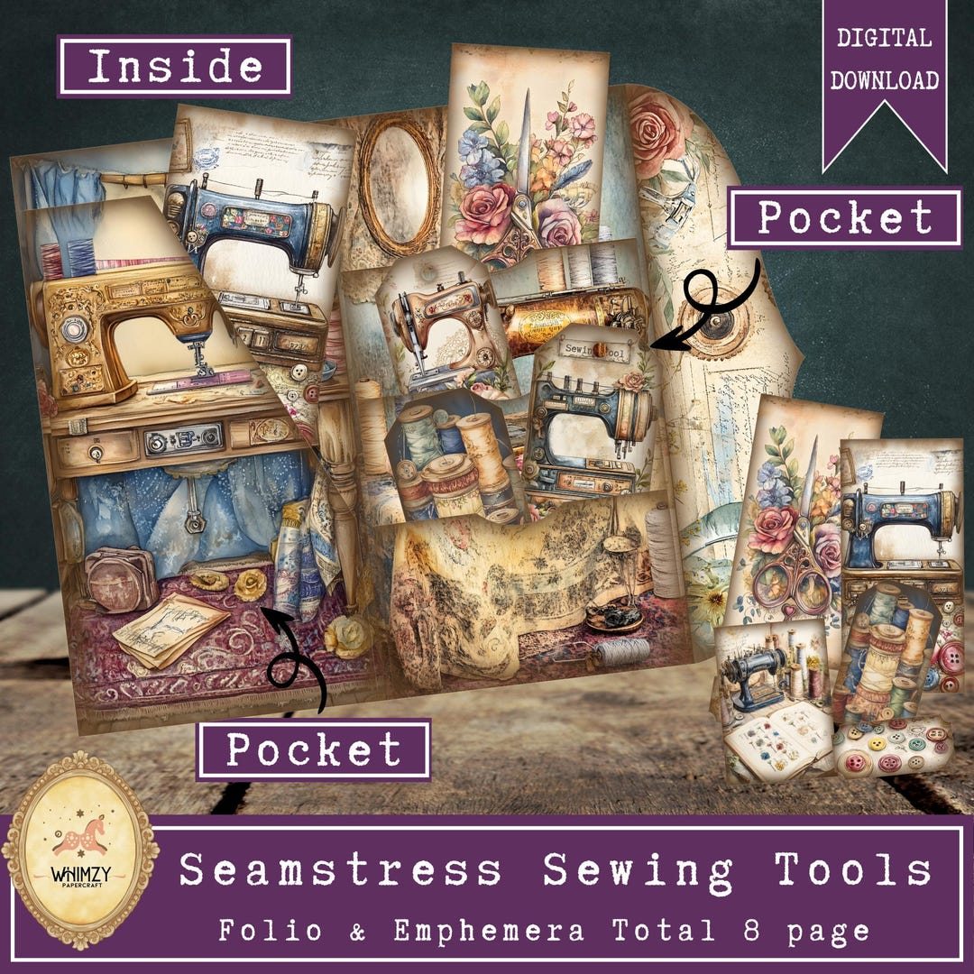 Sewing Trifold Folio Junk Journal Kit, Vintage Seamstress DIY Mini ...