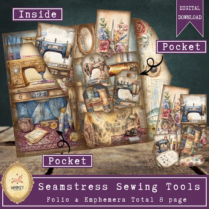 Sewing Trifold Folio Junk Journal Kit, Vintage Seamstress DIY Mini ...