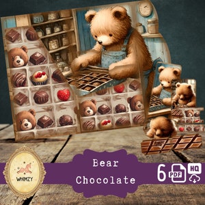 Mini-folio folio vintage en chocolat pour pâtisseries à trois volets, bricolage à trois volets, cadeau en chocolat, kit de pochettes pliantes en forme d'ours