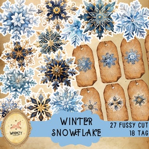 Christmas Fussy Cut, Christmas JunkJournal Kit Snow Tags Xmas Printable Winter Fussycutting  Snowflaks Ephemera Stickers Vintage Christmas