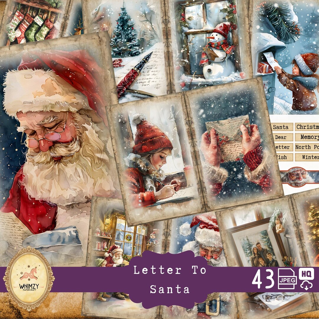 Letter to Santa Junk Journal Kit, Vintage Christmas Snowman Ephemera - Etsy
