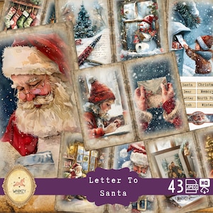 Kit de diario basura con carta de Papá Noel, impresión navideña, regalo vintage de Navidad, muñeco de nieve, recuerdos de vacaciones de invierno, diario navideño, página acogedora de invierno