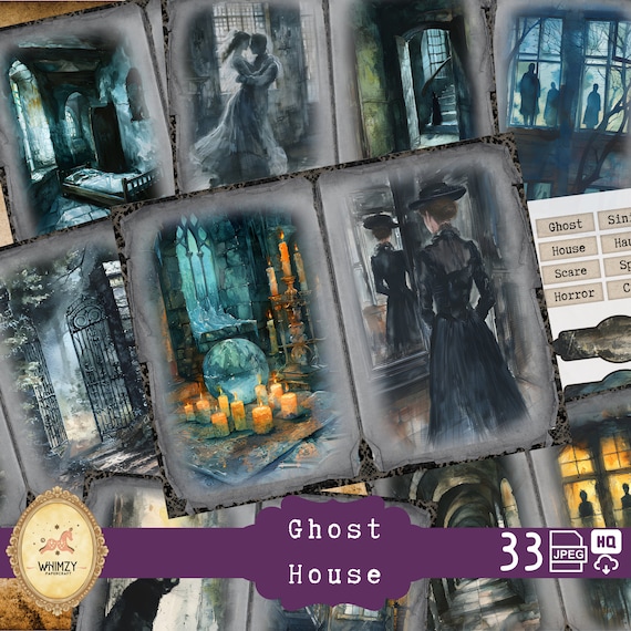 Ghost House JunkJournal Kit, Halloween Haunted Spooky Printable Ephemera