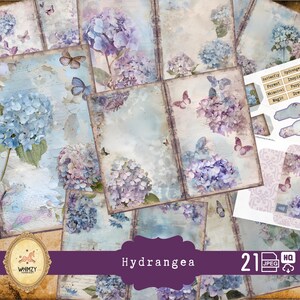 Hortensien Aquarell Junk Journal Kit Vintage Ephemera Blumen Papiere Collage Sheet Junk Journalkit, Hortensien Papiere, Hortensien Junkjournal