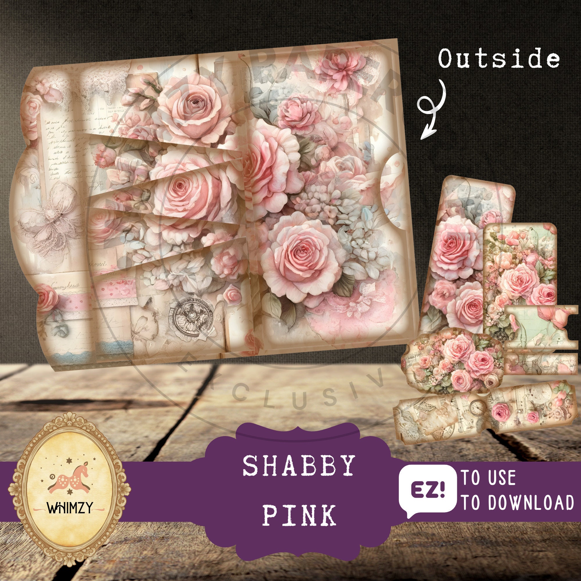 Shabby Chic Rose Junk Journal Kit: Vintage Trifold Folio (digital ...