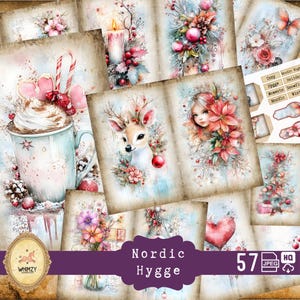 Christmas Junk Journal Kit Shabby Christmas Paper Junk Journal Raindeer Scene Printable Flower Christmas Sheets Giftful Christmas Junk Kit