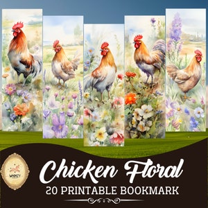 Marque-pages imprimables poulet Chinken Prints Signets Spring Chinken en téléchargement numérique Impression ensemble de marque-pages poulet mignon Junk Journal