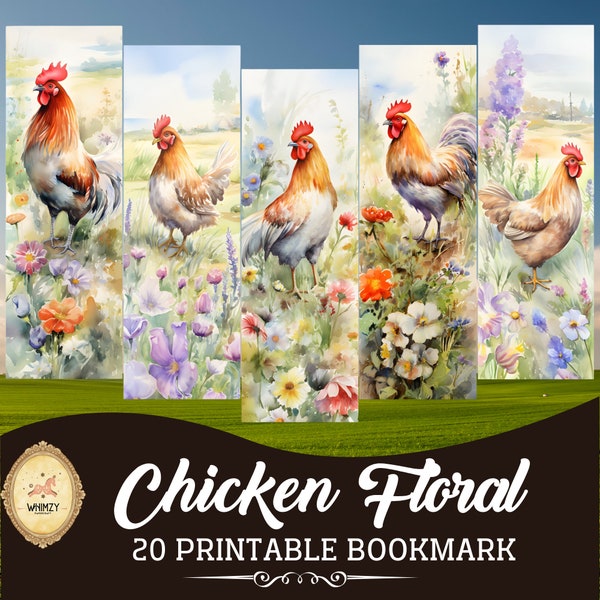 Chicken Printable Bookmarks Chinken Prints Sping Chinken Bookmarks Digital Download Print Cute Chicken Bookmark set Junk Journal Fussy Tags