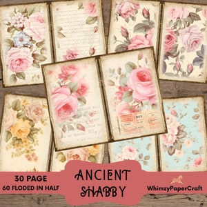 Rose Junk Journal Vintage Shabby Chic Blume Landhaus Rose Blushing Rose Vintage Blüte Geraffte Rosen Viktorianische Rose Papier Charming Blooms