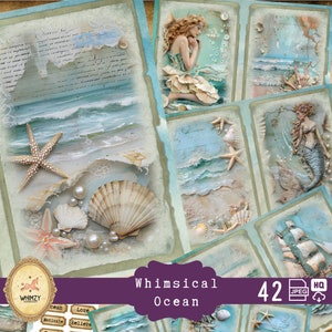 Afdrukbare pagina nautische ongewenste tijdschrift Ocean Paper Beach Printables Sea Scrapbook Kit Oceanside digitale download Coastal Collage Sheet zeemeermin