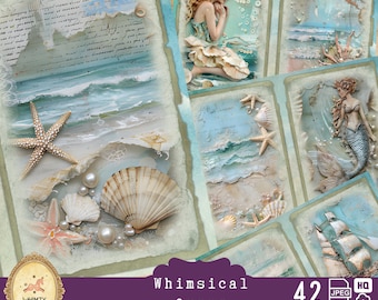 Nautical Junk Journal Printable, Ocean Beach Scrapbook Kit, Coastal Mermaid Ephemera