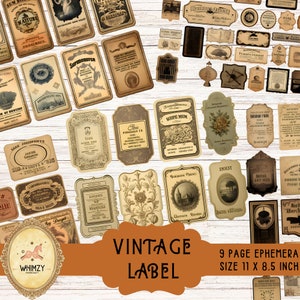 Vintage Grunge Ephemera Kit, Printable Junk Journaling Tags, Labels & Papers