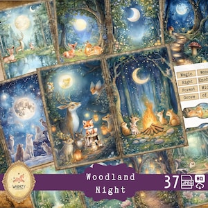 Kit de journal indésirable des bois, collage des bois, nuit naturelle, journal forestier surdoué, animaux forestiers imprimables botaniques, bois minable