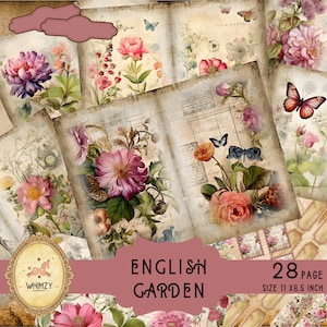 Engelse tuin Junk Journal Romantische bloem Lentetuin Papier Botanisch gebloemd tijdschrift Begaafde bloem bloeiend afdrukbare natuurbloem