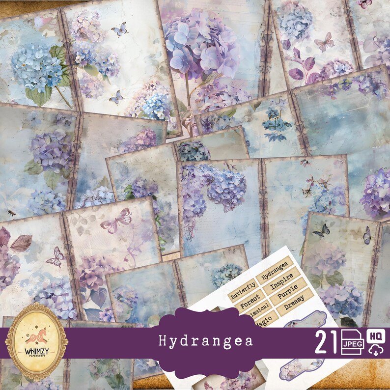 Hydrangea Watercolor Junk Journal Kit – Vintage Floral Ephemera - Etsy