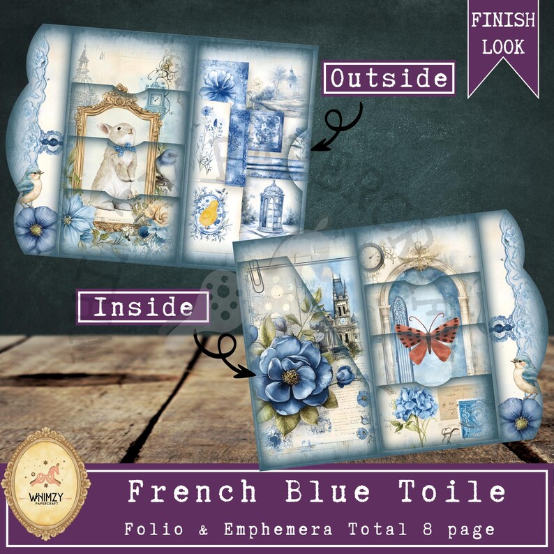 French Toile Trifold Folio Junk Journal Kit Vintage Travel Mini Folding ...