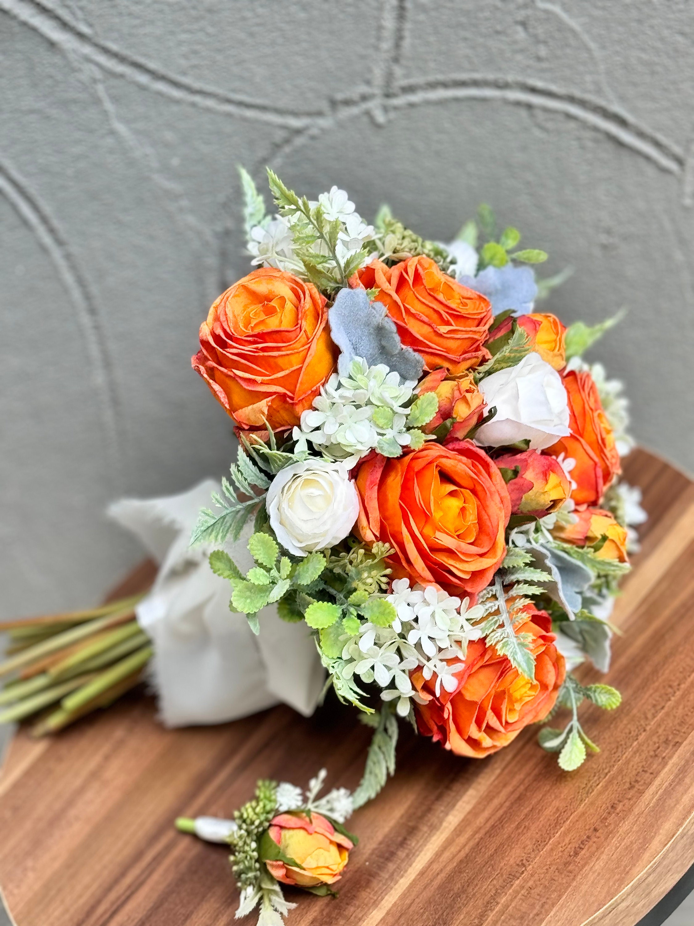 Yellow and Orange Satin Rose Bouquet - Decorative Women Accessories Orange Bouquet Eternal Roses, Holiday Gifts Flower Bouquet  main image 4