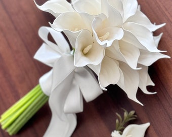25 artificial calla lily  bridal bouquet and boutonniere
