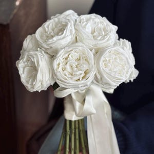 White  Artificial Peonies Bridal Bouquet and Boutonniere Set