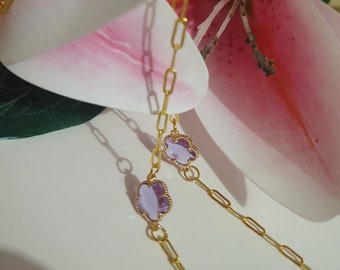 Glasses chain with lilac mauve crystal stone