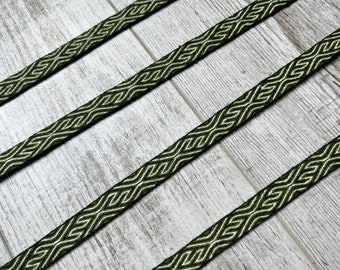 Tablet woven trim pure linen green kivrim pattern tablet weaving card weaving reenactment viking historical costume slavic sca larp