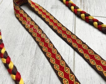 Tablet woven silk headband Ramshorn pattern tablet weaving trim reenactment sca viking slavic historical costume